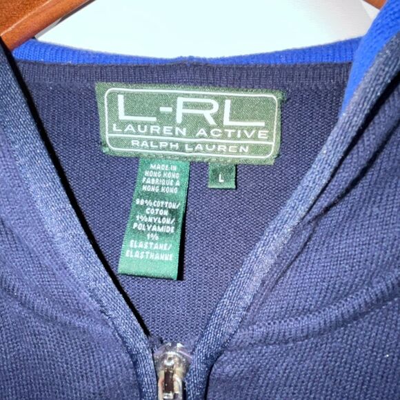 Lauren Ralph Lauren Active Women's Stripe Full Zip Knit Hooded Sweater Large - Picture 7 of 12